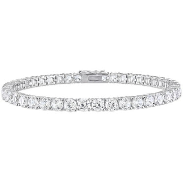 Round Cut Lab Created Gemstone Tennis Bracelet in Sterling Silver