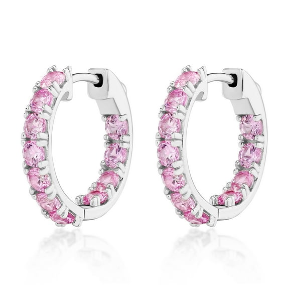 Lab Created Gemstone Huggie Hoop Earrings in Sterling Silver