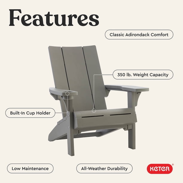 Keter Seabrook Modern Adirondack Chair with Integrated Cupholder