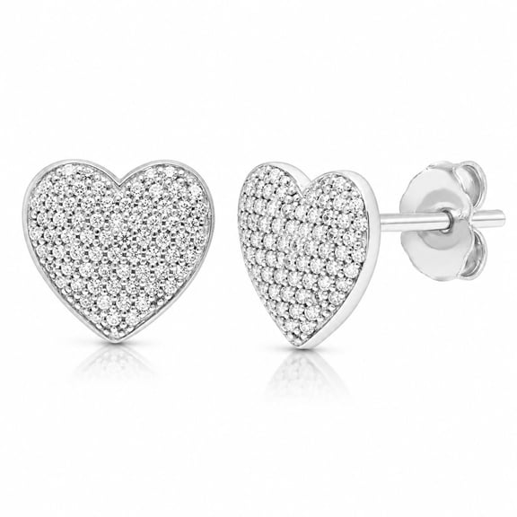 Diamond Heart Stud Earrings in Sterling Silver