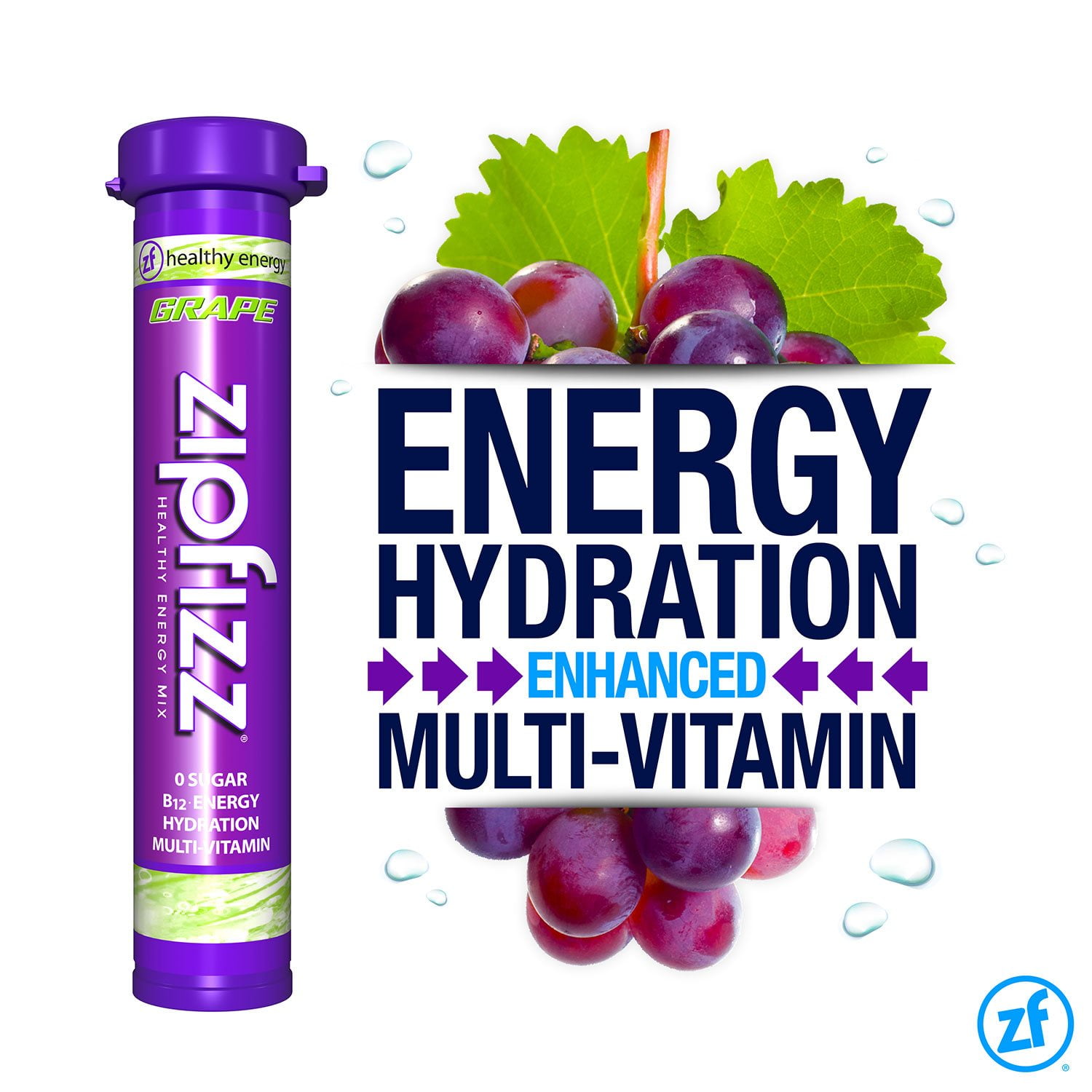 Zipfizz Energy Multi-Vitamin Hydration Drink Mix, Grape, 20 ct