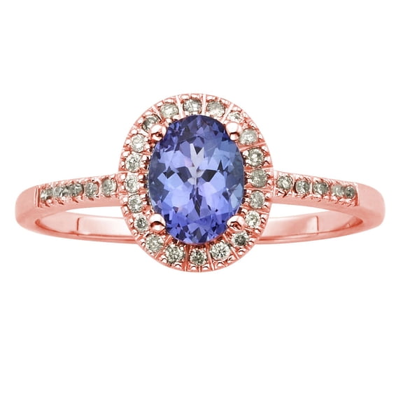 Oval Cut Gemstone and 0.15 CT. T.W. Halo Diamond Ring in 14K Gold
