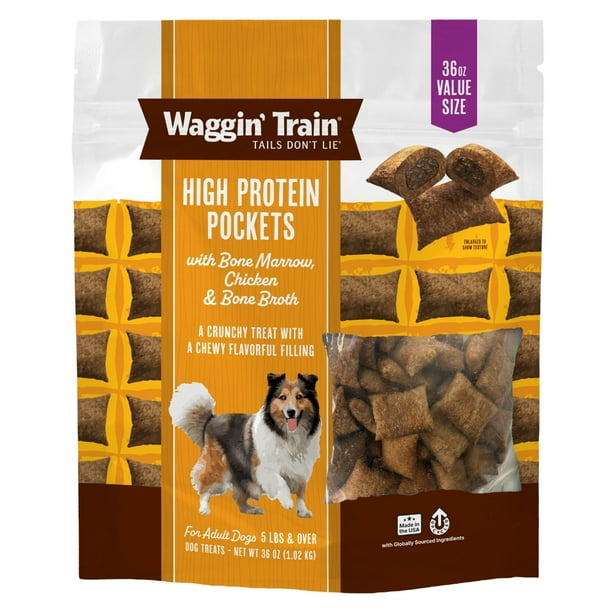 Waggin' Train, Chicken Bone Broth, High Protein Pockets with Bone Marrow,  36