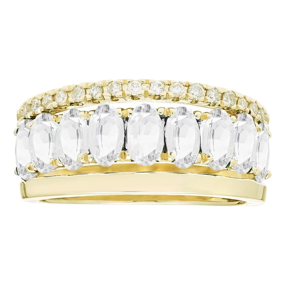Lab Created Oval Cut Gemstone and .18 CTTW Diamond Stack Ring in 14K Gold