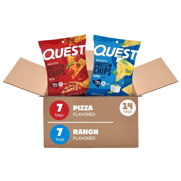 Quest Tortilla-Style 18-20g Protein Chips, Pizza and Ranch Variety Pack, 14 ct.