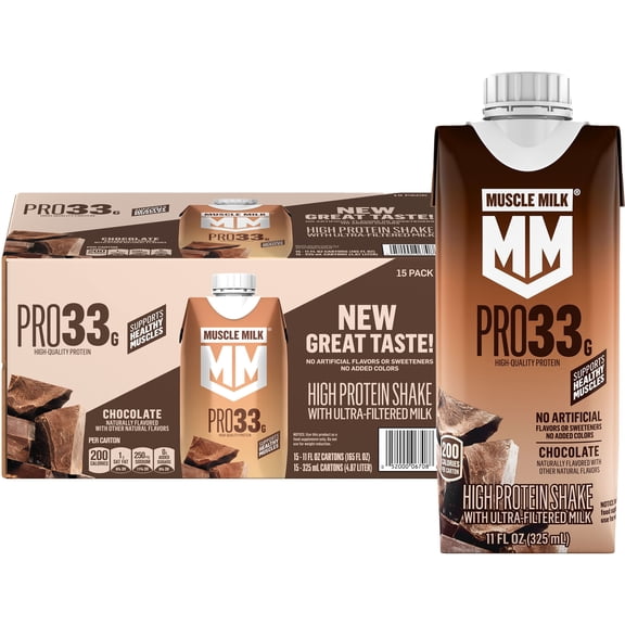 Muscle Milk 33g Pro High Protein Shake with Ultra Filtered Milk, Chocolate, 11 fl. oz., 15 pk.