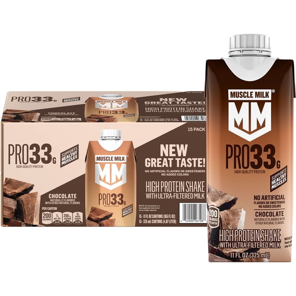 Muscle Milk 33g Pro High Protein Shake with Ultra Filtered Milk, Chocolate, 11 fl. oz., 15 pk.