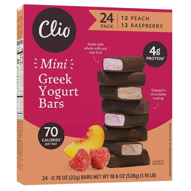 Clio Greek Yogurt Raspberry and Peach Mini Bars, 24 ct.
