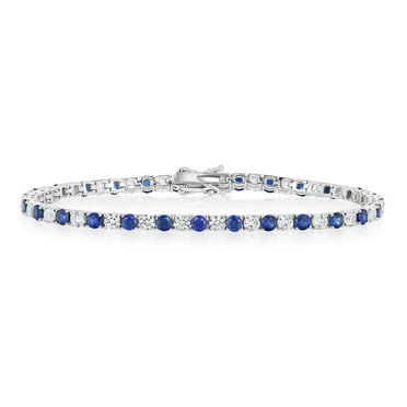 Lab Created White Sapphire Round Cut Gemstone Tennis Bracelet in Sterling Silver