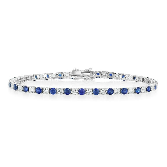 Lab Created White Sapphire Round Cut Gemstone Tennis Bracelet in Sterling Silver