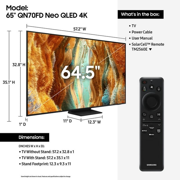 SAMSUNG 65” Class QN70FD Series 4K Neo QLED Smart TV
