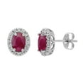 thumbnail image 1 of Oval Cut Genuine Gemstone & 0.16 CT.T.W. Diamond Halo Stud Earrings in 14K Gold, 1 of 3