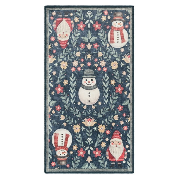 Frosty Bells Yale Haven Washable Recycled Holiday Area Rug