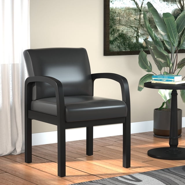 BOSS Office Antimicrobial Vinyl Wood Frame Guest Arm Chair