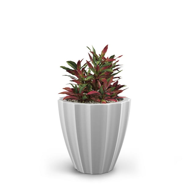 Sedona 18 in. Round Self-Watering White Polyethylene Planter