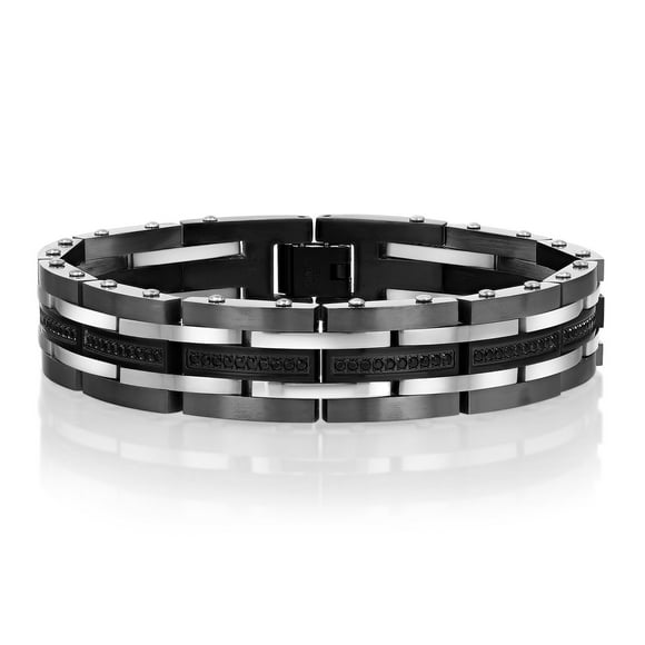 Spartan Stainless Steel with Black Spinel Gemstones Men's Bracelet
