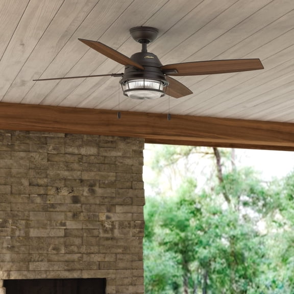 Hunter 52" Ocala Fresh White Outdoor Damp Rated Ceiling Fan with LED Light Kit and Pull Chain