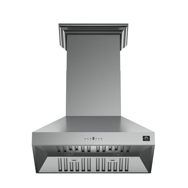 Forno Orvieto Wall Mount Range Hood In Stainless-Steel with Baffle Filters & Chimney