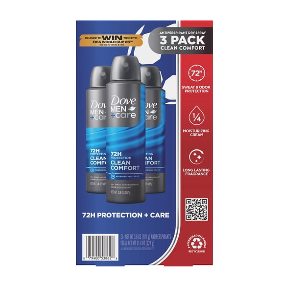 Dove Men+Care Clean Comfort Spray Deodorant, 3.8 oz., 3 pk.