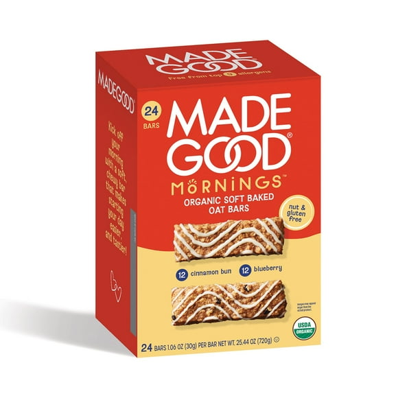 MadeGood Mornings Organic Soft Baked Oat Bars, Variety Pack, 24 ct.