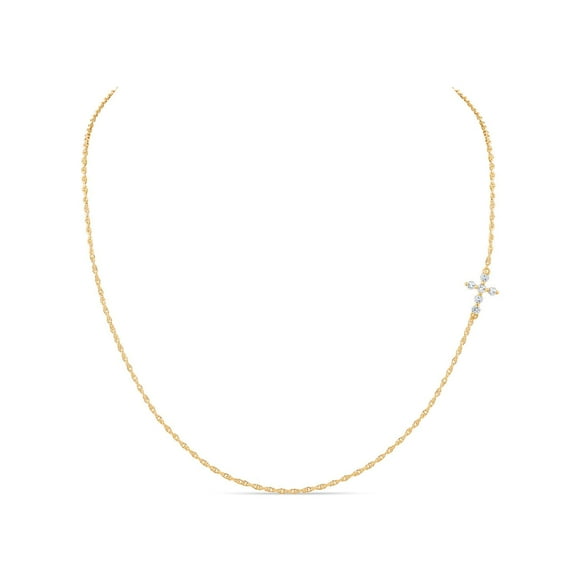 0.20 CT. T.W. Round Cut Diamond Cross Chain Necklace in 14K Gold