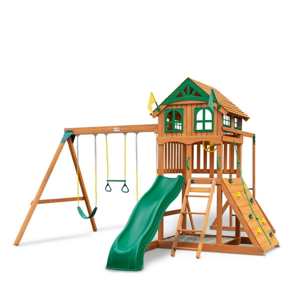 Gorilla Playsets Avalon Wood Swing Set with Wood Roof and Monkey