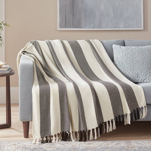 Member's Mark Cotton Stripe Throw with Tassels, 60" x 70"