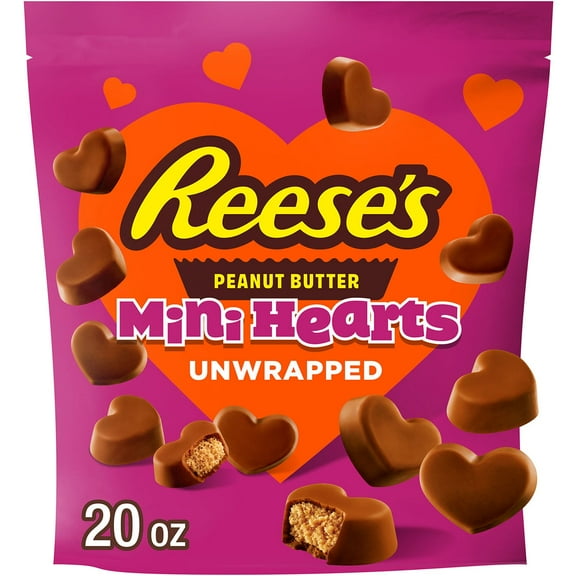 REESE'S Unwrapped Valentine Chocolate Peanut Butter Creme Mini Hearts Candy, 20 oz.