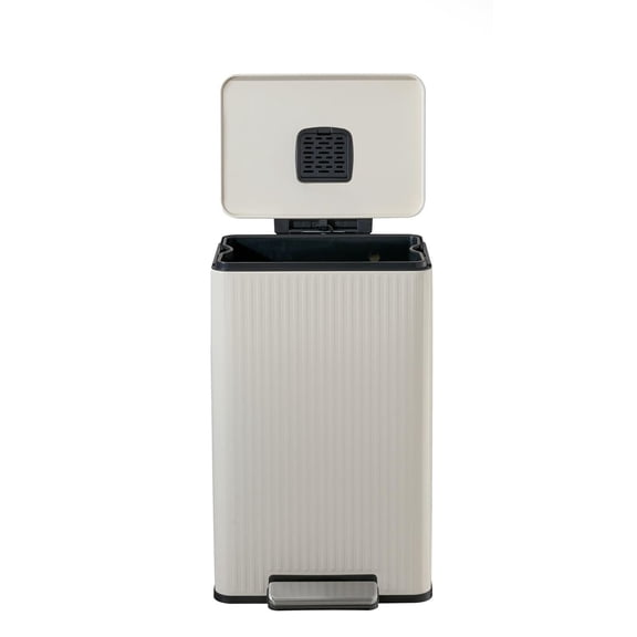 Simpli-Magic Fluted Edge 13 Gallon (50L) Rectangular Step Trash Can, Hands-Free Soft-Close Lid, Premium Fingerprint-Resistant Finish for Kitchen and Recycling, Off-white