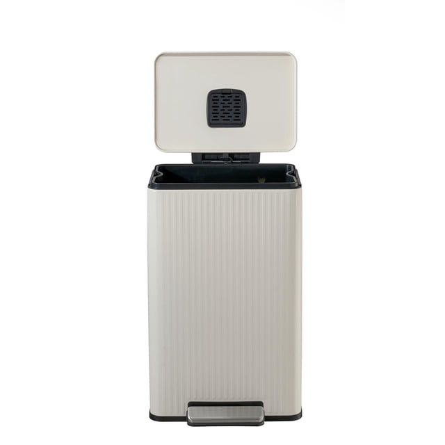 Simpli-Magic Fluted Edge 13 Gallon (50L) Rectangular Step Trash Can, Hands-Free Soft-Close Lid, Premium Fingerprint-Resistant Finish for Kitchen and Recycling, Off-white