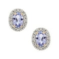 thumbnail image 2 of Oval Cut Genuine Gemstone & 0.16 CT.T.W. Diamond Halo Stud Earrings in 14K Gold, 2 of 5