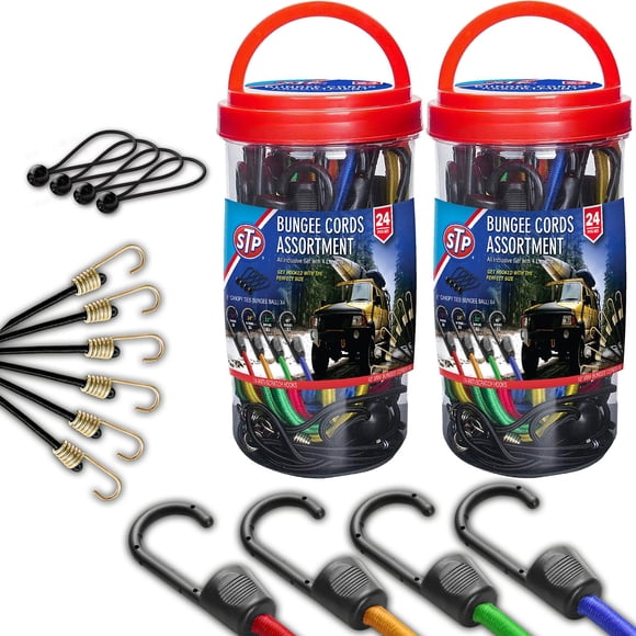 STP 48-Piece Set Heavy-Duty Bungee Cord Assortment with Durable Hooks, UV-Resistant Tie-Down Straps for Cargo