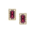 thumbnail image 2 of Baguette Cut Gemstone & 0.12 CT. TW Diamond Stud Halo Earrings in 14K Gold, 2 of 4