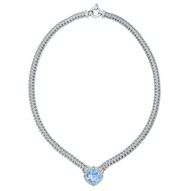 Cushion Cut Blue Topaz Pendant Necklace in Sterling Silver