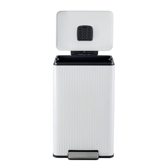 Simpli-Magic Fluted Edge 13 Gallon (50L) Rectangular Step Trash Can, Hands-Free Soft-Close Lid, Premium Fingerprint-Resistant Finish for Kitchen and Recycling, White