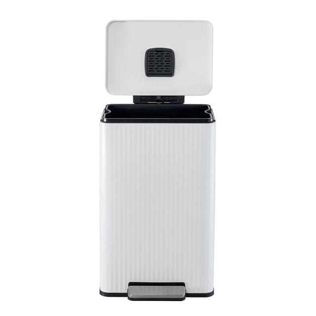 Simpli-Magic Fluted Edge 13 Gallon (50L) Rectangular Step Trash Can, Hands-Free Soft-Close Lid, Premium Fingerprint-Resistant Finish for Kitchen and Recycling, White