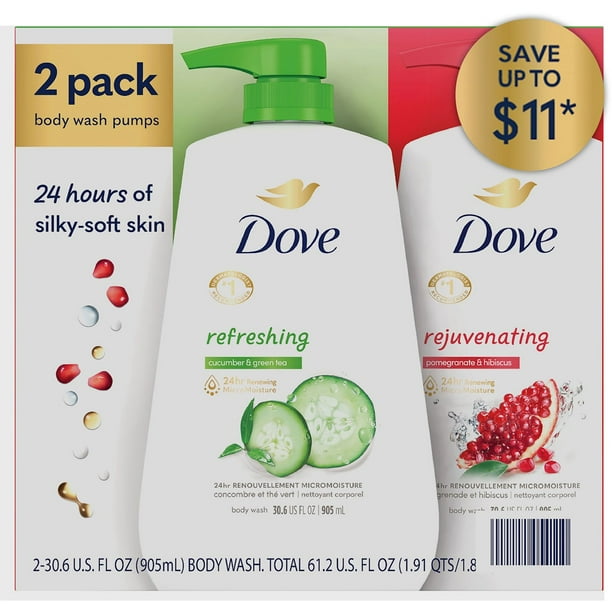 Dove Refreshing Body Wash, Variety Pack, 30.6 fl. oz., 2 pk