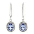 thumbnail image 2 of Oval Cut Genuine Gemstone and 0.16 CT. T.W. Diamond Dangle Earrings in 14K Gold, 2 of 5