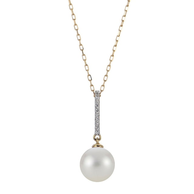 Cultured Freshwater Pearl and 0.04 CT.T.TW. Diamond Pendant Necklace in 14K Gold