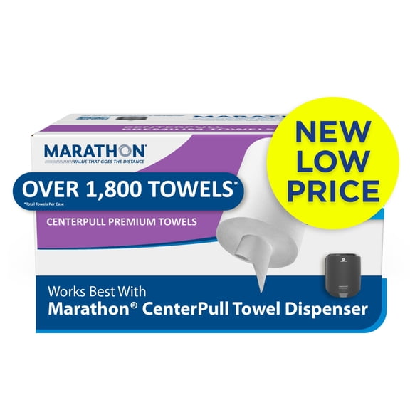 Marathon Centerpull Premium 1-Ply White Paper Towels, 6 rolls, 300 sheets/roll