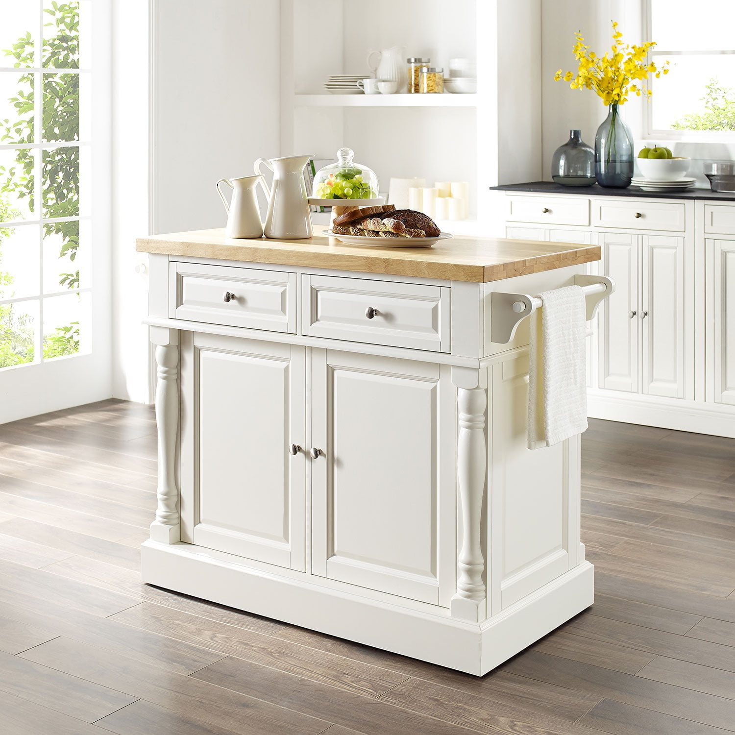 Crosley Furniture Oxford Butcher Block Kitchen Island with Microwave ...