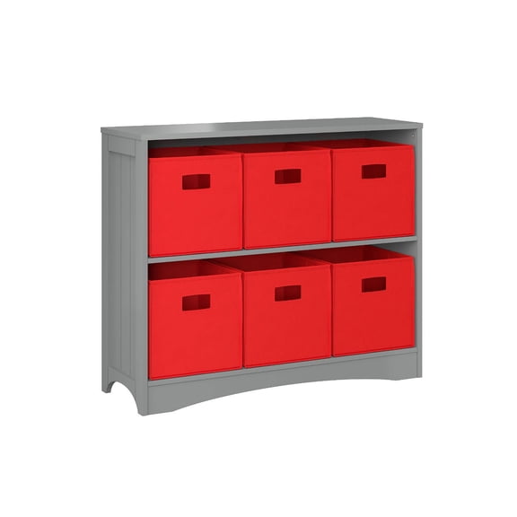 RiverRidge Horizontal Bookcase with 6 Bins, Assorted Shelf and Bin Colors