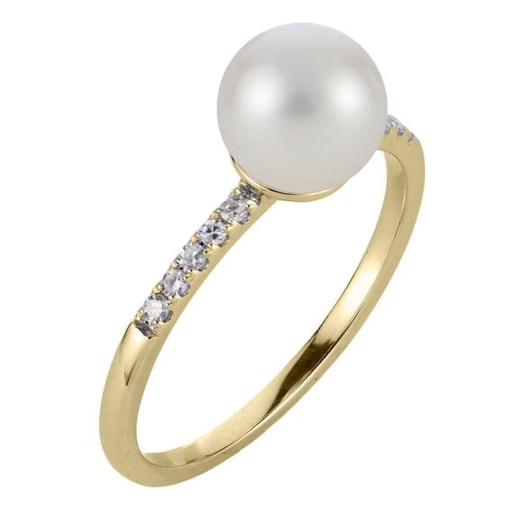 Cultured Freshwater Pearl and 0.08 CT.T.W. Diamond Ring in 14K Gold