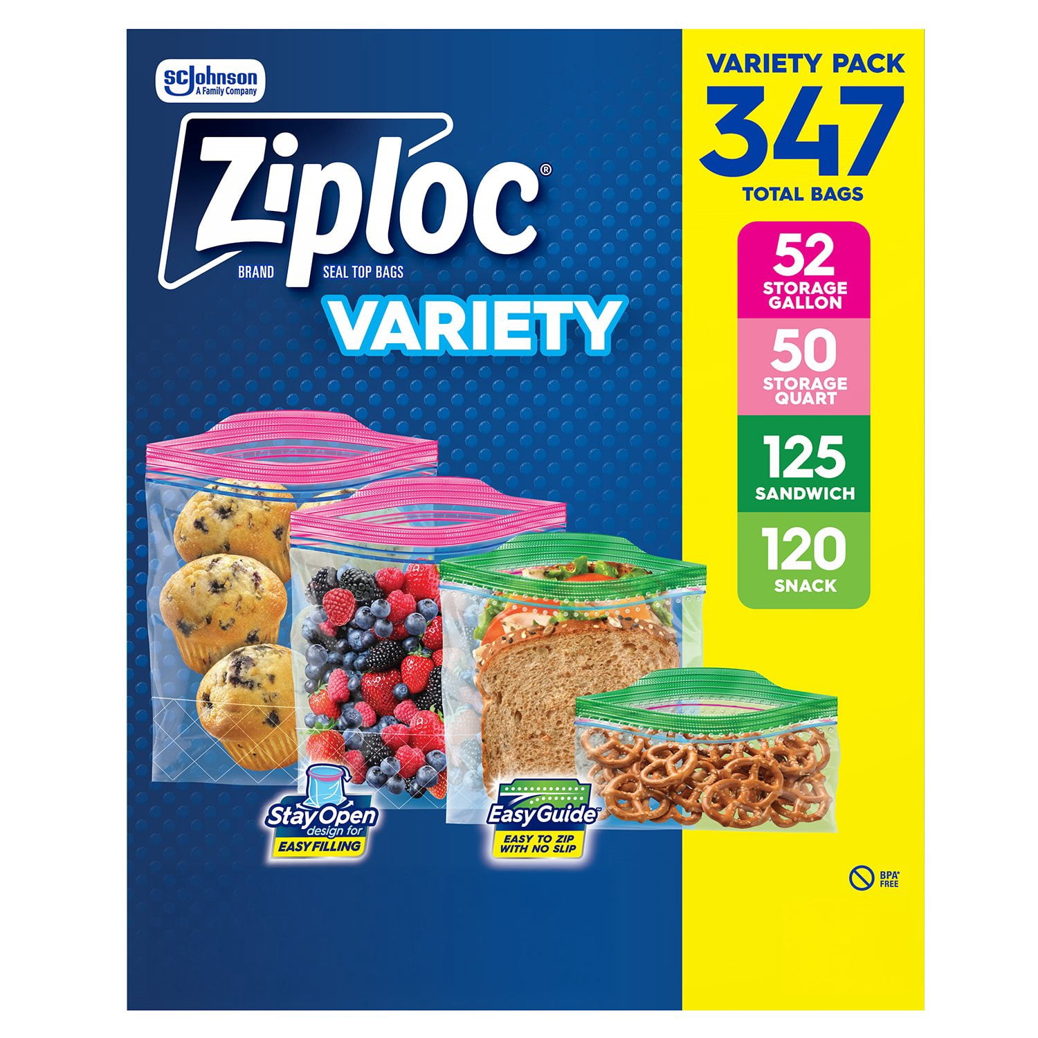 Ziploc Easy Open Bags Variety Pack with New Stay Open Design, 347