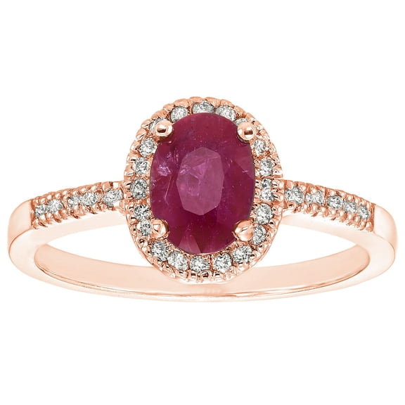Oval Cut Gemstone and 0.15 CT. T.W. Halo Diamond Ring in 14K Gold
