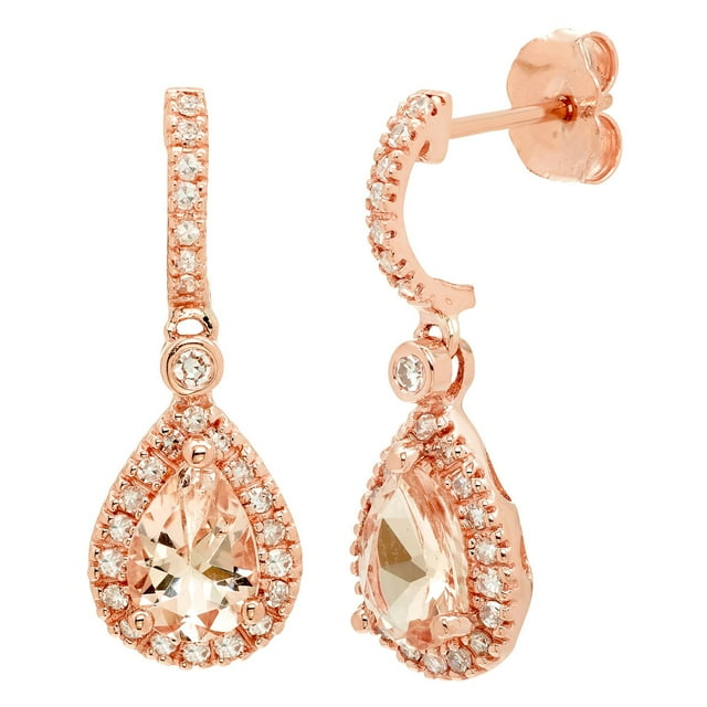 Pear Cut Gemstone & Halo Diamond Tear Drop Dangle Earrings in 14K Gold