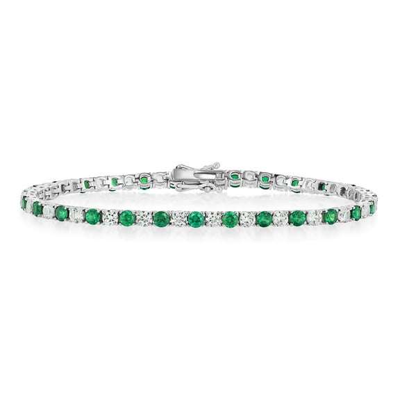 Lab Created White Sapphire Round Cut Gemstone Tennis Bracelet in Sterling Silver