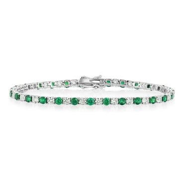 Lab Created White Sapphire Round Cut Gemstone Tennis Bracelet in Sterling Silver