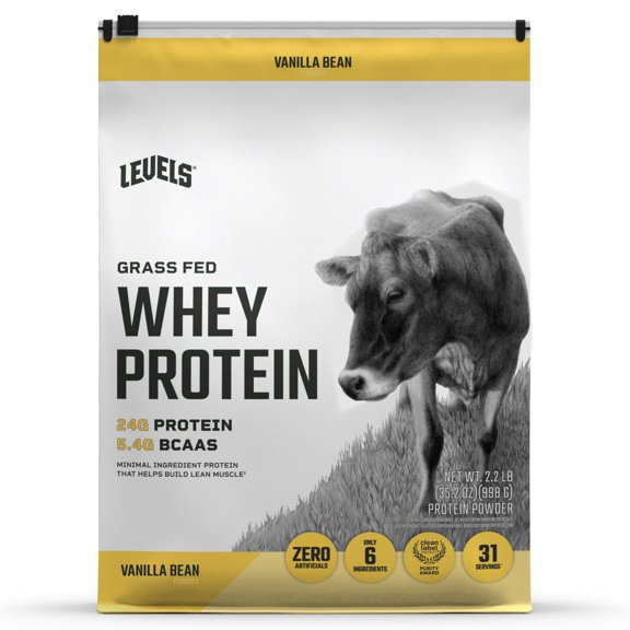 Levels 24g Grass Fed Whey Vanilla Bean Protein Powder, 2.2 lbs.