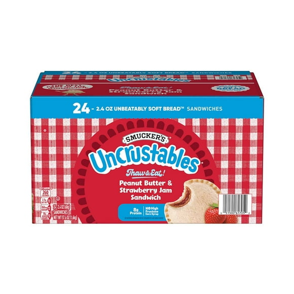 Smucker's Uncrustables Peanut Butter and Strawberry Jam Sandwiches, Frozen, 2.4 oz., 24 ct.